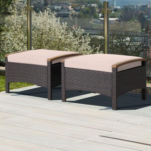 Set of 2 Fade-Resistant Wicker Patio Ottoman-Brown at Set Shop and Smile