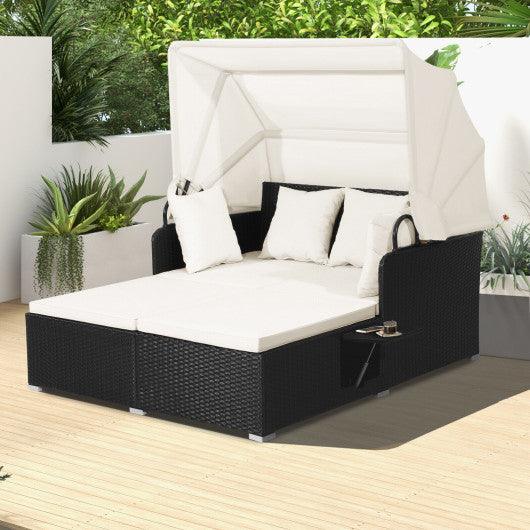 Patio Rattan Daybed with Retractable Canopy and Side Tables-Off White at Set Shop and Smile