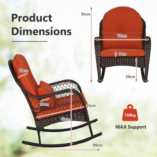 Patio Rattan Rocking Chair with Seat Back Cushions and Waist Pillow-Orange at Set Shop and Smile