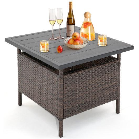 Patio Square Wicker Side Table with Umbrella Hole for Yard Garden Poolside at Set Shop and Smile