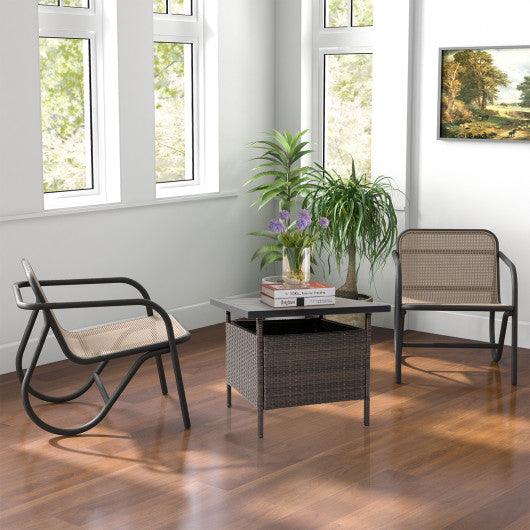 Patio Square Wicker Side Table with Umbrella Hole for Yard Garden Poolside at Set Shop and Smile