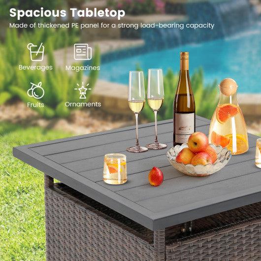 Patio Square Wicker Side Table with Umbrella Hole for Yard Garden Poolside at Set Shop and Smile