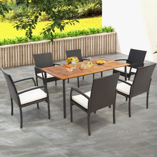 Patio Acacia Wood Dining Table with Umbrella Hole and Metal Legs at Set Shop and Smile