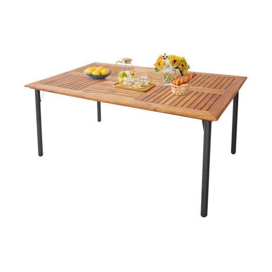 Patio Acacia Wood Dining Table with Umbrella Hole and Metal Legs at Set Shop and Smile