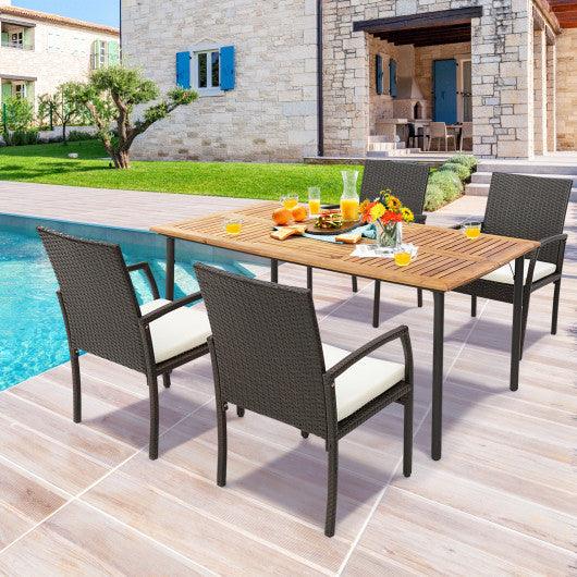 Patio Acacia Wood Dining Table with Umbrella Hole and Metal Legs at Set Shop and Smile