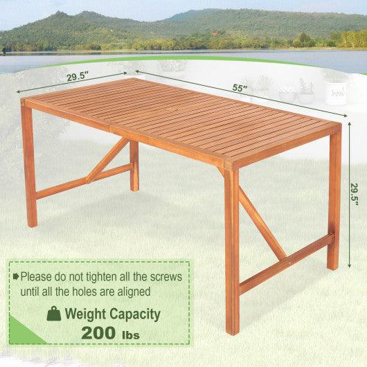 55 Inch Patio Rectangular Acacia Wood Dining Table with Umbrella Hole at Set Shop and Smile