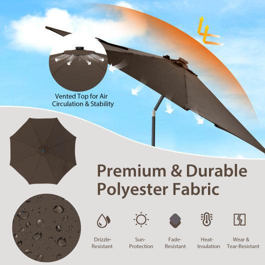 10 Feet Patio Umbrella with 112 Solar Lights and Crank Handle-Coffee at Set Shop and Smile
