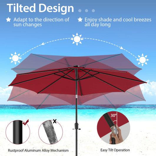 10 Feet Patio Umbrella with 112 Solar Lights and Crank Handle-Wine at Set Shop and Smile