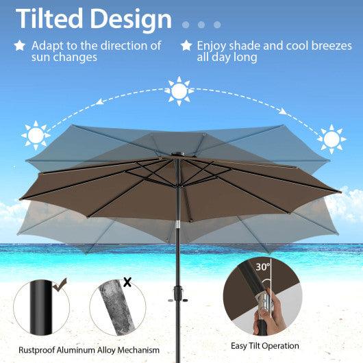 10 Feet Patio Umbrella with 112 Solar Lights and Crank Handle-Coffee at Set Shop and Smile