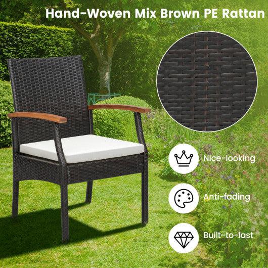 7 Pieces Patio Wicker Cushioned Dining Set with Wood Armrest and Umbrella Hole at Set Shop and Smile