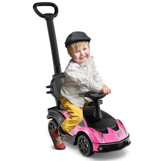 3-in-1 Licensed Lamborghini Ride on Push Car with Handle Guardrail-Pink at Set Shop and Smile