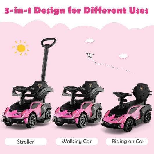 3-in-1 Licensed Lamborghini Ride on Push Car with Handle Guardrail-Pink at Set Shop and Smile