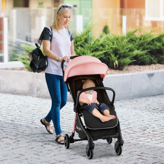 One-Hand Folding Portable Lightweight Baby Stroller with Aluminum Frame-Pink at Set Shop and Smile