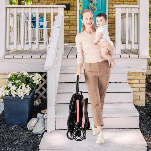 One-Hand Folding Portable Lightweight Baby Stroller with Aluminum Frame-Pink at Set Shop and Smile
