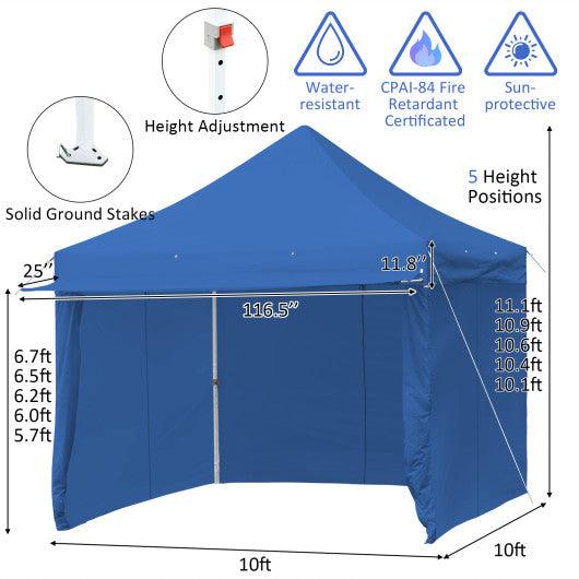 10 x 10 Feet Pop up Gazebo with 4 Height and Adjust Folding Awning-Blue at Set Shop and Smile