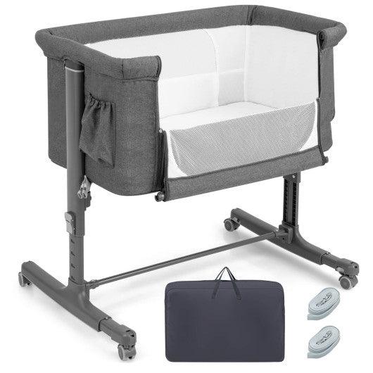 Portable Baby Bedside Bassinet with 5-level Adjustable Heights and Travel Bag-Gray at Set Shop and Smile
