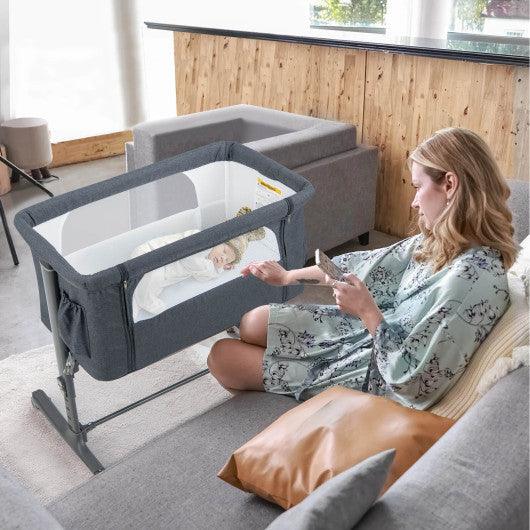 Portable Baby Bedside Bassinet with 5-level Adjustable Heights and Travel Bag-Gray at Set Shop and Smile