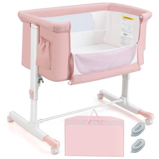 Portable Baby Bedside Bassinet with 5-level Adjustable Heights and Travel Bag-Pink at Set Shop and Smile