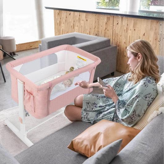Portable Baby Bedside Bassinet with 5-level Adjustable Heights and Travel Bag-Pink at Set Shop and Smile