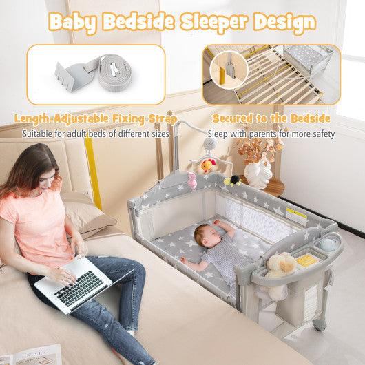 5-in-1 Portable Baby Beside Sleeper Bassinet Crib Playard with Diaper Changer-Beige at Set Shop and Smile