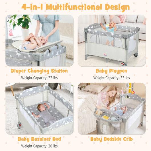 5-in-1 Portable Baby Beside Sleeper Bassinet Crib Playard with Diaper Changer-Beige at Set Shop and Smile