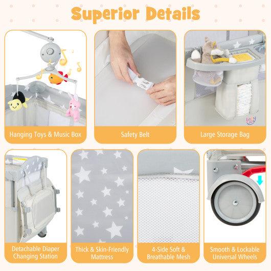 5-in-1 Portable Baby Beside Sleeper Bassinet Crib Playard with Diaper Changer-Beige at Set Shop and Smile