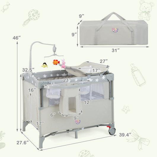 5-in-1 Portable Baby Beside Sleeper Bassinet Crib Playard with Diaper Changer-Beige at Set Shop and Smile