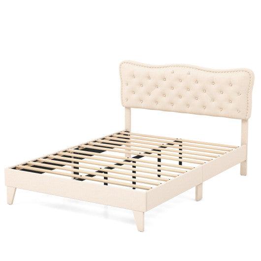 Full/Queen Size Bed Frame with Nail Headboard and Wooden Slats-Queen Size at Set Shop and Smile