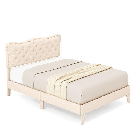 Full/Queen Size Bed Frame with Nail Headboard and Wooden Slats-Queen Size at Set Shop and Smile