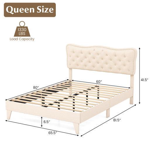 Full/Queen Size Bed Frame with Nail Headboard and Wooden Slats-Queen Size at Set Shop and Smile