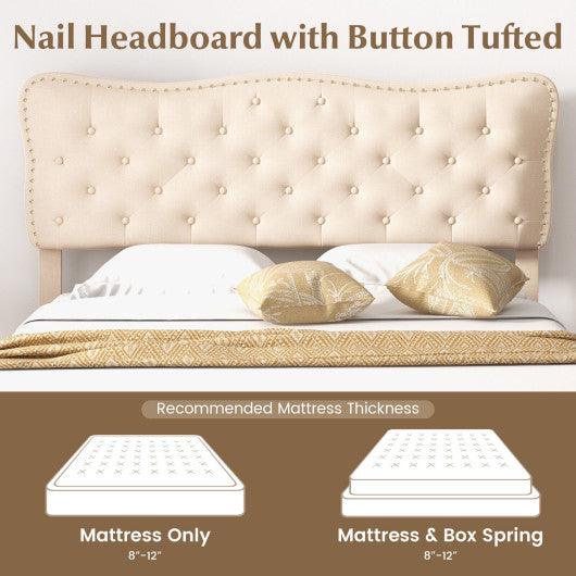 Full/Queen Size Bed Frame with Nail Headboard and Wooden Slats-Queen Size at Set Shop and Smile