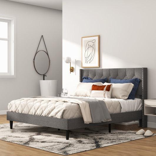 Full/Queen Size Upholstered Platform Bed with Button Tufted Headboard-Queen Size at Set Shop and Smile