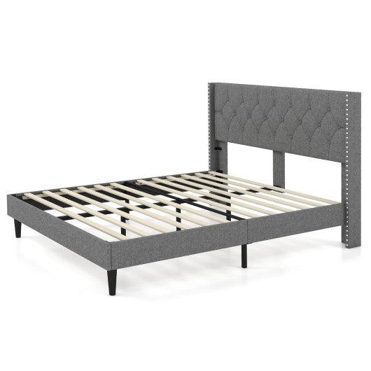 Full/Queen Size Upholstered Platform Bed with Button Tufted Headboard-Queen Size at Set Shop and Smile