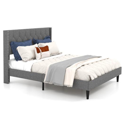 Full/Queen Size Upholstered Platform Bed with Button Tufted Headboard-Queen Size at Set Shop and Smile