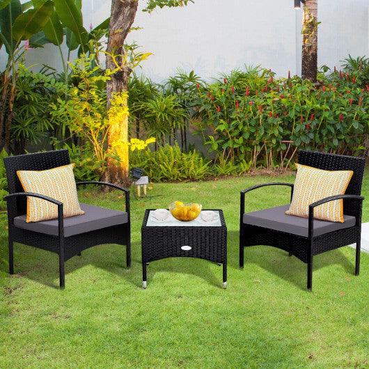 3 Pieces Patio Wicker Rattan Furniture Set with Cushion for Lawn Backyard-Gray at Set Shop and Smile