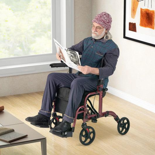 Folding Rollator Walker with Seat and Wheels Supports up to 300 lbs-Red at Set Shop and Smile