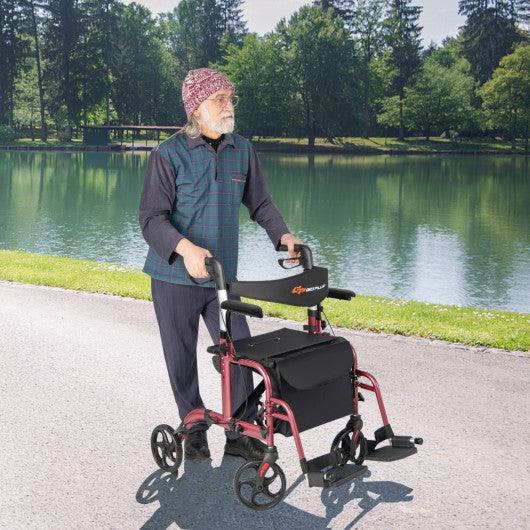 Folding Rollator Walker with Seat and Wheels Supports up to 300 lbs-Red at Set Shop and Smile