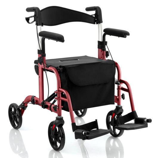 Folding Rollator Walker with Seat and Wheels Supports up to 300 lbs-Red at Set Shop and Smile