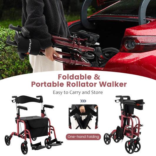 Folding Rollator Walker with Seat and Wheels Supports up to 300 lbs-Red at Set Shop and Smile