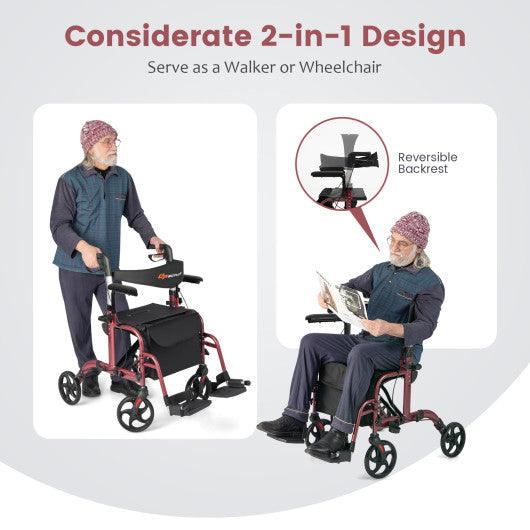Folding Rollator Walker with Seat and Wheels Supports up to 300 lbs-Red at Set Shop and Smile