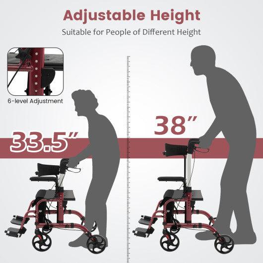 Folding Rollator Walker with Seat and Wheels Supports up to 300 lbs-Red at Set Shop and Smile