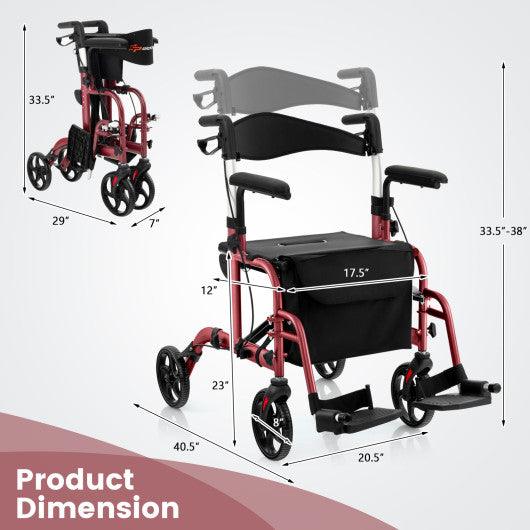Folding Rollator Walker with Seat and Wheels Supports up to 300 lbs-Red at Set Shop and Smile