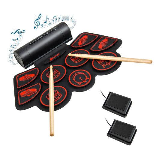 Electronic Drum Set with 2 Build-in Stereo Speakers for Kids-Red at Set Shop and Smile