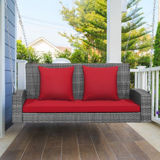 2-Person Patio PE Wicker Hanging Porch Swing Bench Chair Cushion 800 Pounds-Red at Set Shop and Smile
