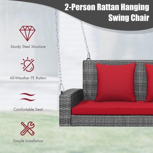2-Person Patio PE Wicker Hanging Porch Swing Bench Chair Cushion 800 Pounds-Red at Set Shop and Smile