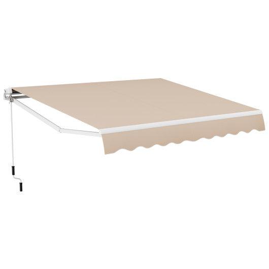 Outdoor Manual Retractable Awning Cover Shelter Patio Sun Shade-Beige at Set Shop and Smile