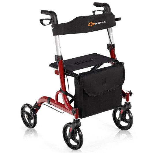 Folding Aluminum Rollator Walker with 8 inch Wheels and Seat-Red at Set Shop and Smile