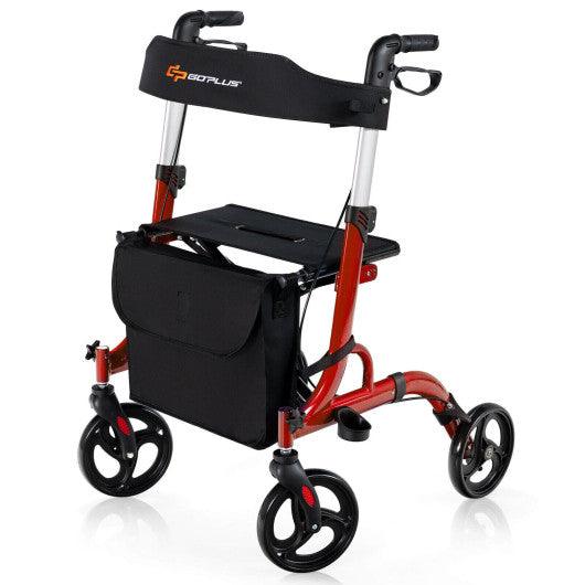 Folding Aluminum Rollator Walker with 8 inch Wheels and Seat-Red at Set Shop and Smile