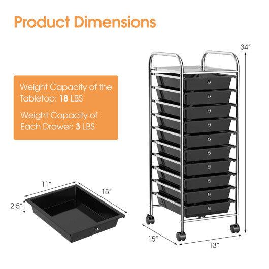 10 Drawer Rolling Storage Cart Organizer-Black at Set Shop and Smile