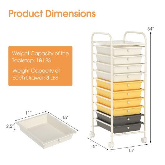 10 Drawer Rolling Storage Cart Organizer-Yellow at Set Shop and Smile